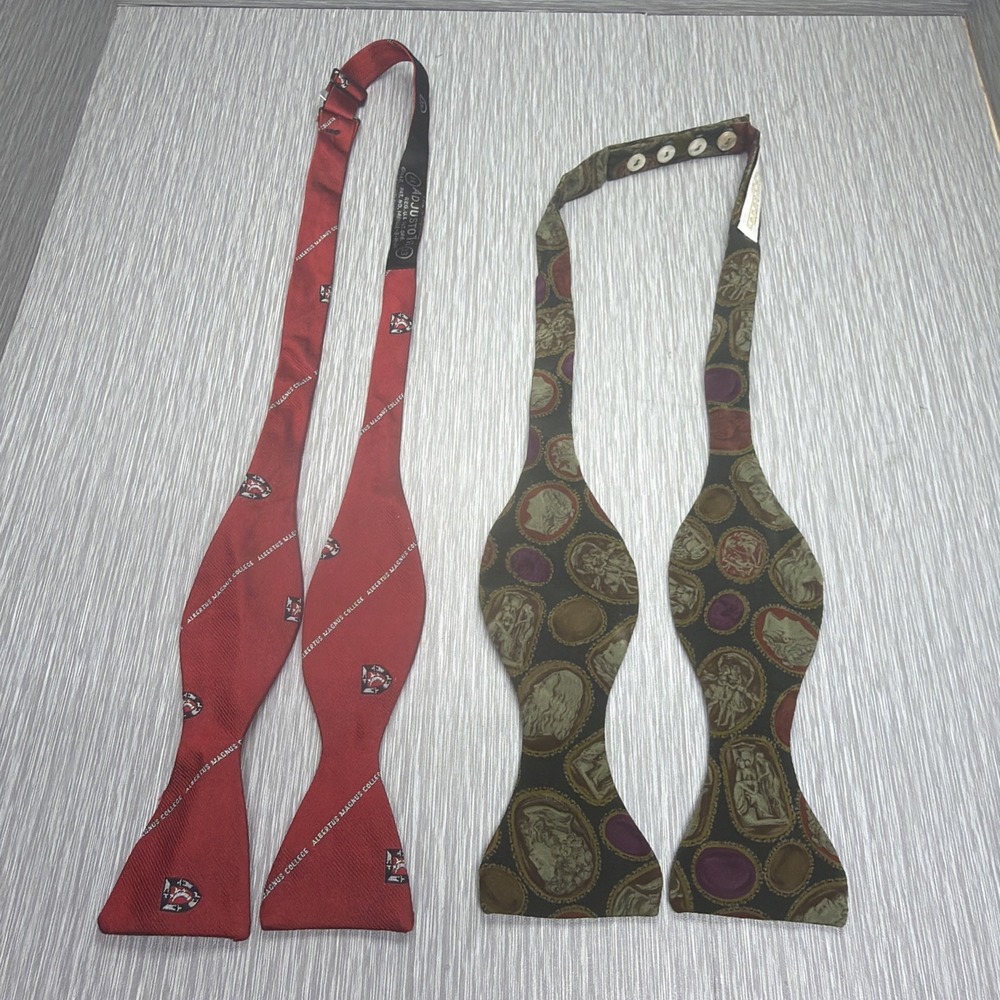 Self Tie Silk Bow Ties Lot of 2 Vintage Paisley Red Gold Men's Formal